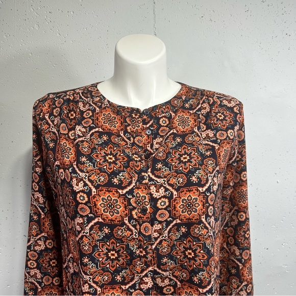 LOFT Women's Orange Floral Print Long Sleeve Mini Shift Tunic Dress MP - Picture 3 of 8